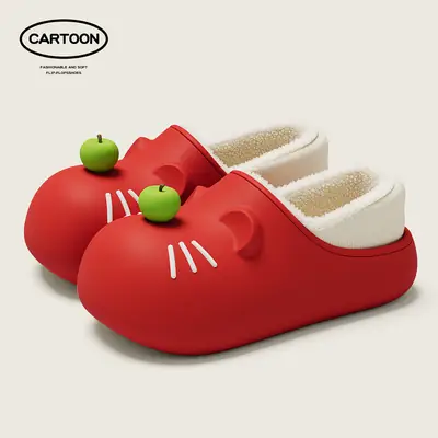 Cartoon Waterproof Cotton Slippers for Women, Winter Parent-Child Children's Home Indoor Plush Warm Non-Slip Closed-Back Cotton Shoes Wholesale