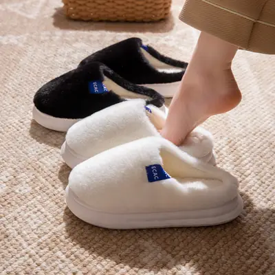 Women Cotton Fleece Slippers Winter Warm White