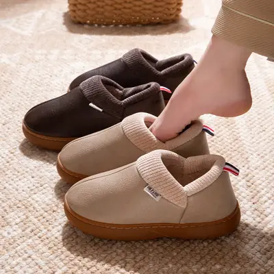 Women Winter Fleece Slip-On Shoes Brown Non-Slip