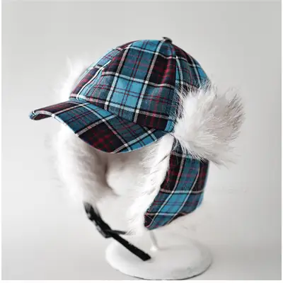 Women Plaid Windproof Cap Winter Warm Ear Protection