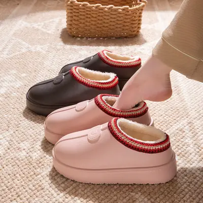 Waterproof Women's Winter Slipper with Red Embroidery