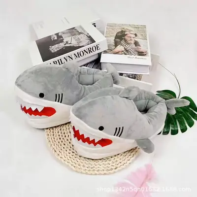 Shark Plush Slippers Winter Couple Warm Cute