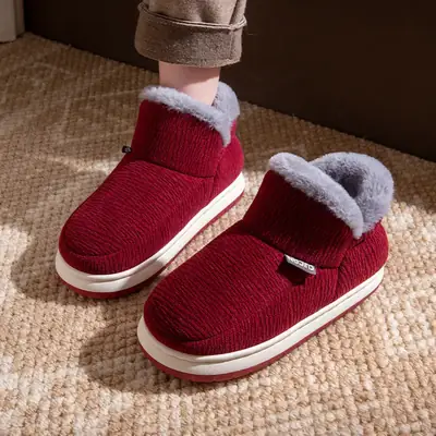 Fleece Lined Women's Red Winter Slippers