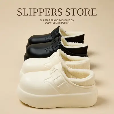 Waterproof Cotton Slippers for Women Indoor Home Household Stain-Resistant and Anti-Fouling Plush Ready-Made Wholesale Warm Bag and Cotton Slippers for Women