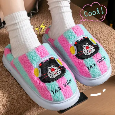 Cute Cartoon Cotton Slippers Women Winter Warm