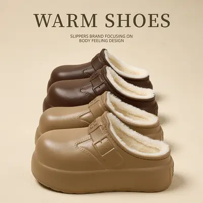 Home Cotton Slippers Winter Fashion New Home Indoor Non-Slip Thick Bottom Eva Waterproof Women's Cotton Slippers Winter Wholesale