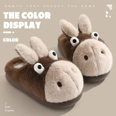 Cute Cartoon Cotton Slippers for Men, Winter Home Plush Warm Slippers for Couples, Indoor Non-Slip Furry Slippers for Women, Wholesale