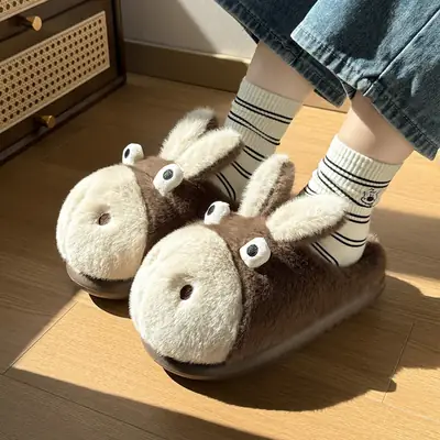 Donkey Cotton Slippers for Women, Cute Winter Indoor Home Slippers for Men, Plush Warm Non-Slip Furry Slippers for Men in Winter