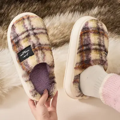 Women Plush Furry Slippers Winter Warm Indoor