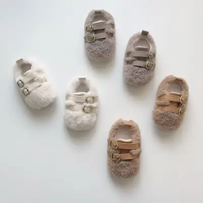 Baby Shoes Imitation Lamb Fur Shoes for Men and Women Baby Winter Beanie Shoes Plush Cute Toddler Shoes Velcro Fleece-Lined