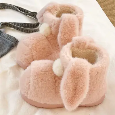 Parent-Child Snow Boots, Children's Bunny Cotton Shoes, Women's Winter Plush Warm Non-Slip Thick-Soled Short Snow Boots for Outdoor Wear