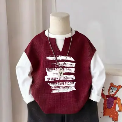 Boys Maroon Printed Long Sleeve Vest 2025
