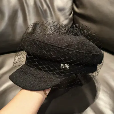 Black French Sunshade Cap for Women Autumn Winter