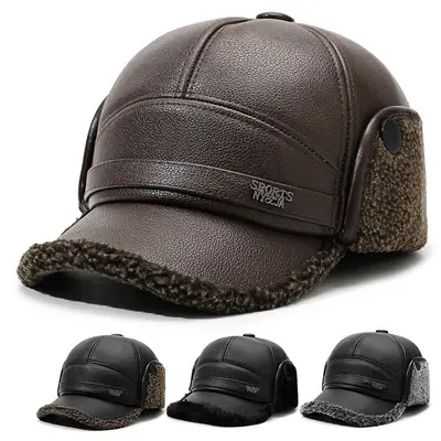 Men's Wool Ear Protection Cap Brown Winter Cold Proof
