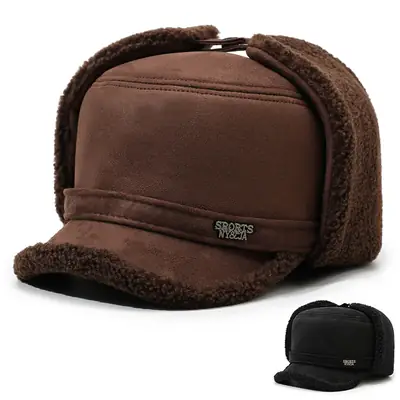 Men's Warm Brown Wool Ear Hat Winter Ear Protection Cap