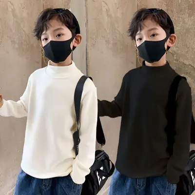 Autumn Winter Kids Turtleneck Long Sleeve Top Beige Cream