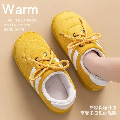 Women's Black Cotton Slippers 2025 Winter Warm Indoor