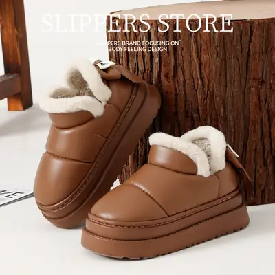 Women's Waterproof Snow Boots for Winter Outer Wear Thick-Soled Non-Slip Indoor Home Plush Warm Bag Heel Cotton Shoes for Men Wholesale