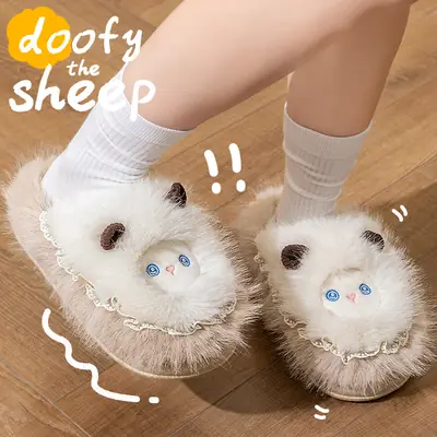 Cute Little Sheep Cotton Slippers for Women Autumn and Winter 2025 New Indoor Home Warm Thickeneded Plus Plush Cotton Slippers
