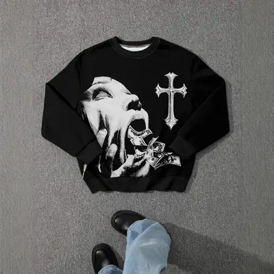 New York Printed Sweatshirt for Men Beige Long Sleeve