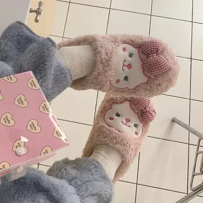 Winter Korean Style Soft Plush Slippers for Girls