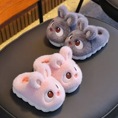 Pink Bunny Cotton Slippers for Kids Winter Warm Indoor