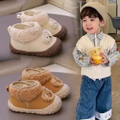 One-Year-Old Baby Snow Boots Winter Baby Cotton Shoes Soft Sole Toddler Shoes 3-6-12 Months Infant Fleece-Lined Warm Shoes