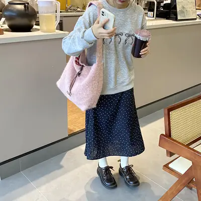Korean Style Lazy Tote Bag for Women 2024 New Winter Large Capacity Plush One-Shoulder Cross-Body Plaid Versatile Cloth Bag