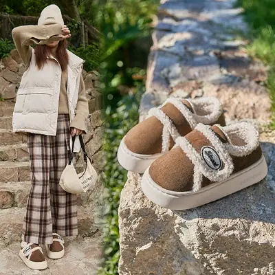 Women Winter Warm Cotton Slippers with Fleece Lining