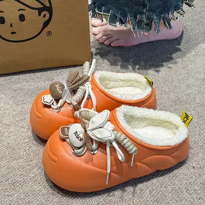 New Plush Rabbit Waterproof Cotton Slippers Orange 2025
