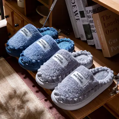 Cotton Slippers Large Size Autumn and Winter 2025 New Winter Plush Slippers Home Indoor Thick-Soled Non-Slip Men's Cotton Slippers