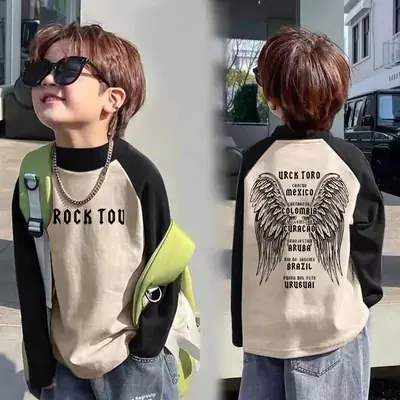Kids Raglan Contrasting Velvet Turtleneck Shirt Medium Large