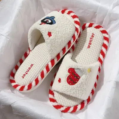 Women Cotton Red Heart Slippers Warm Indoor