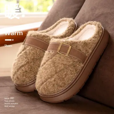 2025 Winter Non-Slip Fleece Lined Slippers Brown