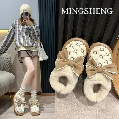 Women's Fleece-Lined Bow Winter Shoes Thick Soled