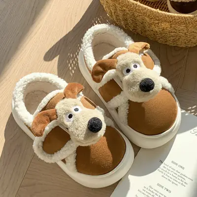 Cute Cotton Slippers for Women in Winter Indoor Warm Home Couple Bag Heel Fleece-Lined Velcro Outer Wear Cashmere Cotton Shoes
