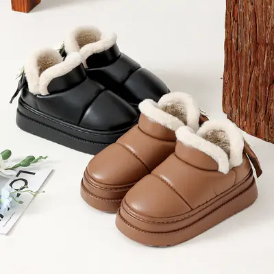 Women's Waterproof Snow Boots for Winter Outer Wear Thick-Soled Non-Slip Indoor Home Plush Warm Bag Heel Cotton Shoes for Men Wholesale