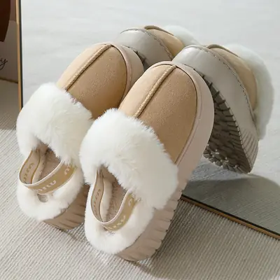 Winter Fur Mop Sippers for Women Brown Velvet Warm Indoor Comfort