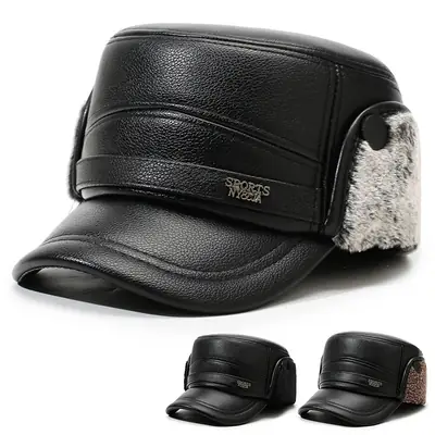 Winter Warm Leather Hat for Men with Fleece Ear Protection