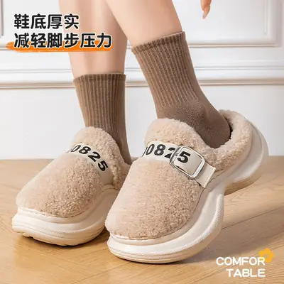 Thickened Cotton Slippers for Women, Autumn and Winter 2025, Outer Wear, Increased Anti-Slip, Fleece-Lined, Warm Digital Cotton Slippers for Women