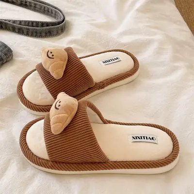 Women Cotton Slippers Brown Winter Indoor Comfortable