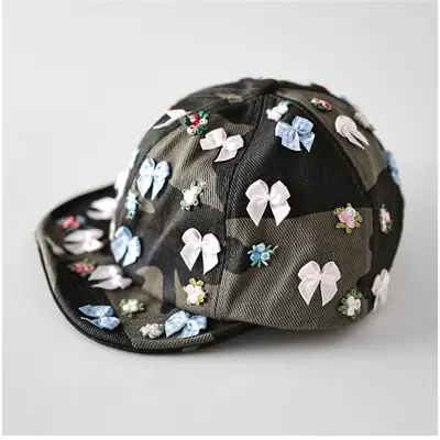 Women Camouflage Flower Bow Cap for Travel Fashion