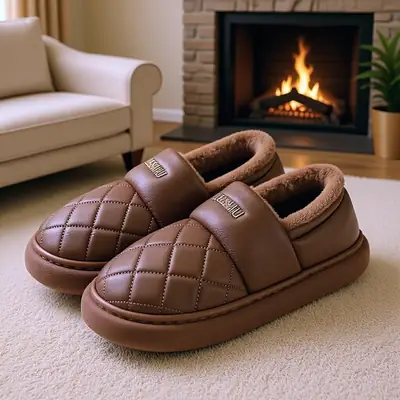 Women Pink Quilted Slippers Warm Winter Indoor Outdoor