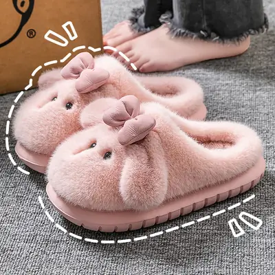 Fleece Lined Warm Slippers for Women Pink