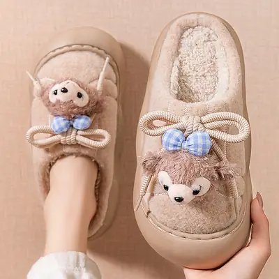 Furry Snow Rose Cotton Slippers for Girls Winter