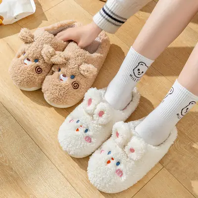 Cotton Bunny Slippers for Women Winter Warm Indoor