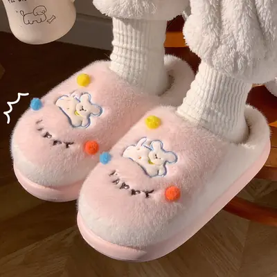 Cute Plush Cotton Slippers for Women Winter 2025