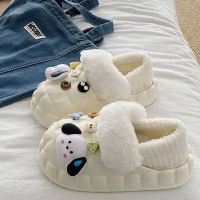 Cartoon Dog Winter Cotton Slippers for Women