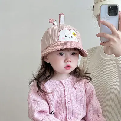 Children's Pink Bunny Cap Autumn Winter Warm Windproof Large Bristle
