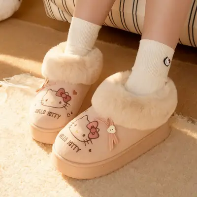 Nanbowan Hello Kitty Cotton Slippers Women Pink Warm Indoor